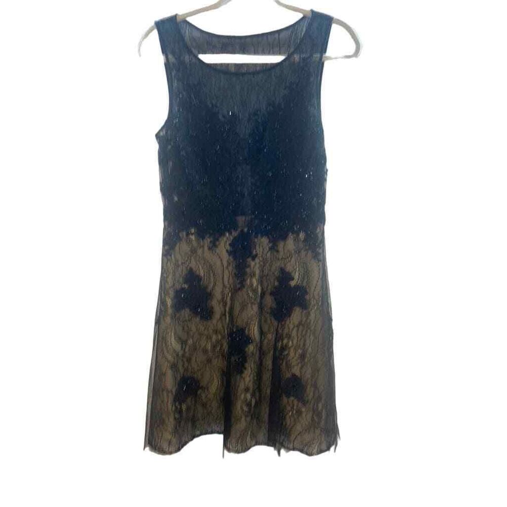 BASIX BLACK LABEL WOMENS 8 BLACK MESH SQUIN LINED SHORT EVENING DRESS